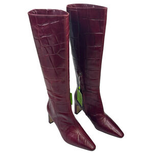 Sam Edelman Sylvia 2 Knee-High Boots French Merlot Croco Leather Size 6.5M New